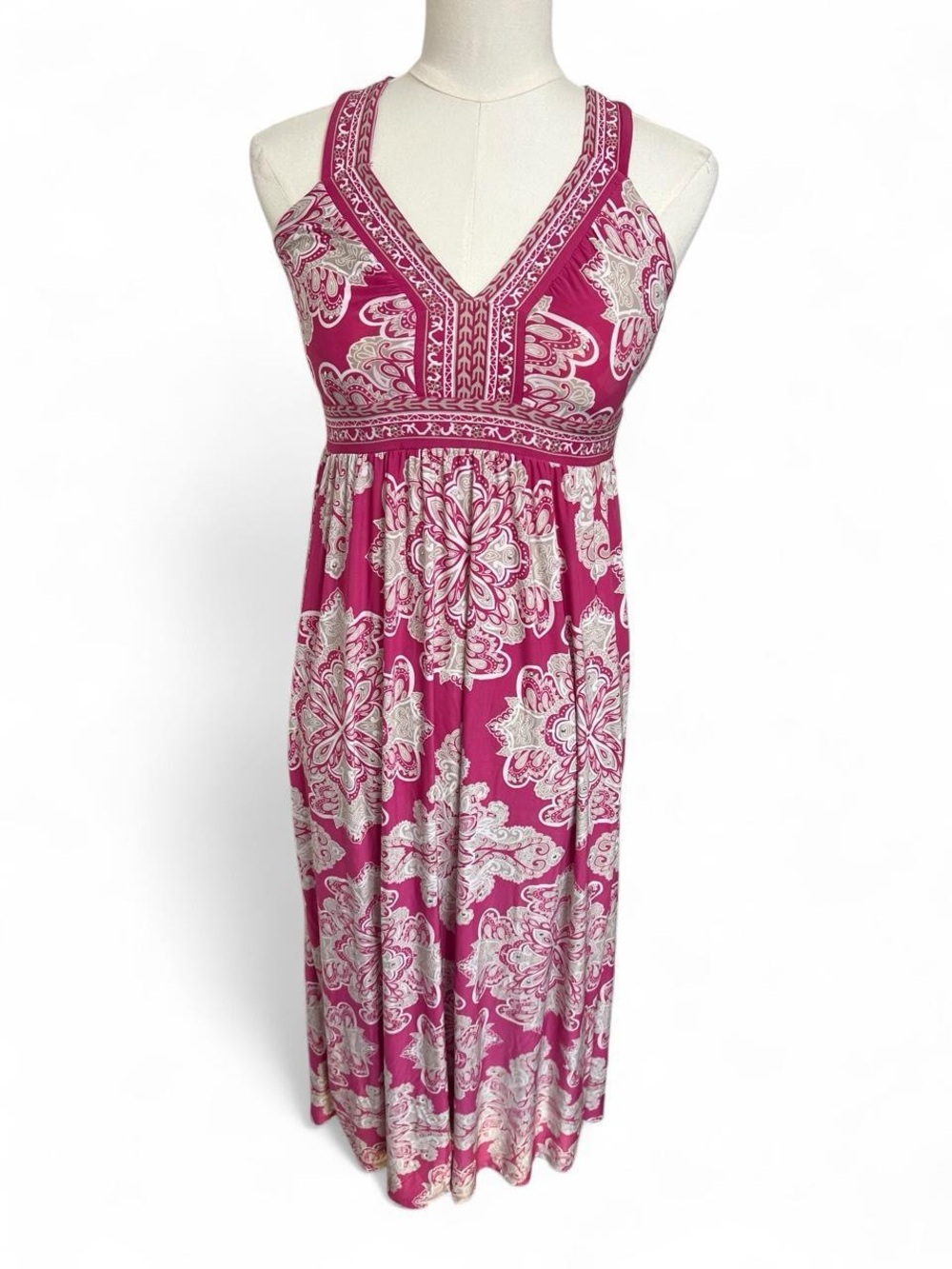 Pink beige paisley pattern Y2K maxi long dress formal boho spring vacation 2000s